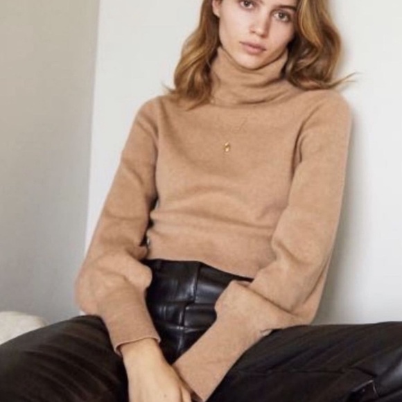 Wilfred Women's Tan Rebecca Turtleneck cropped Sweater Merino wool Size XS - Picture 5 of 13